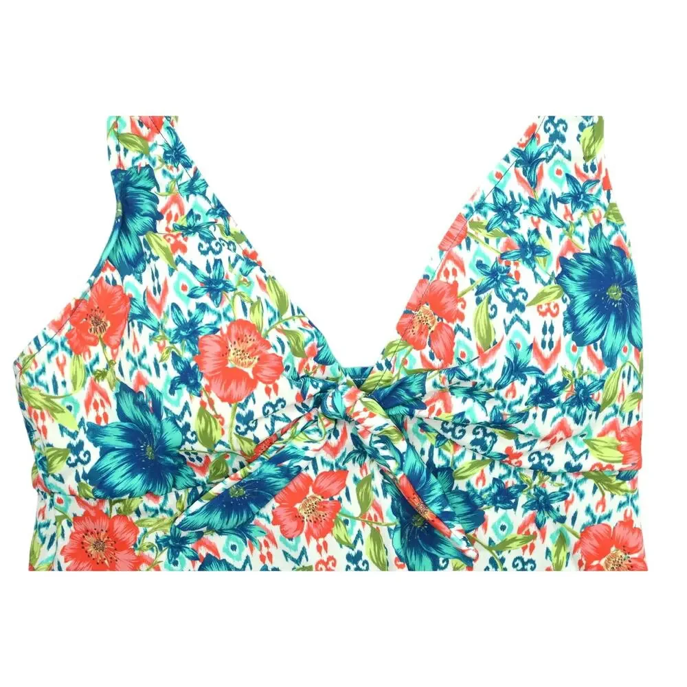 Swim Solutions Women's Simply Sweet Printed Bow Tummy Control Tankini Top - Picture 2 of 5
